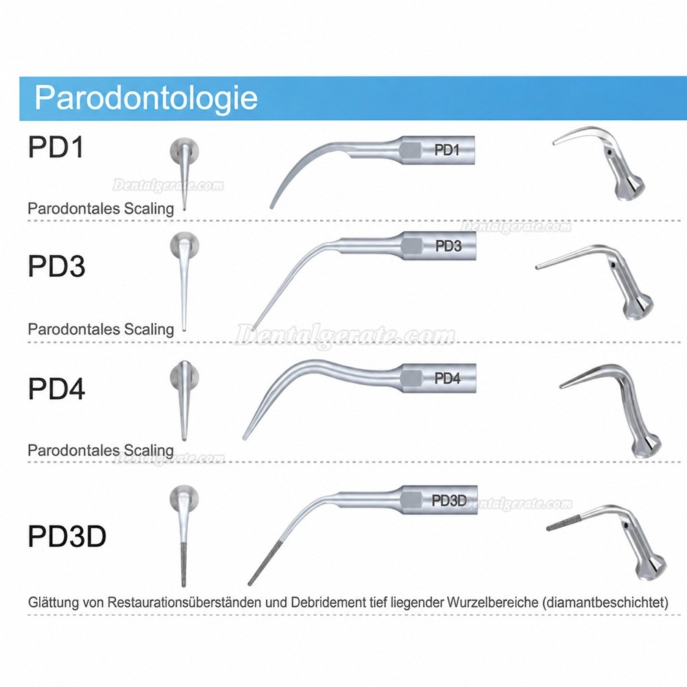 10 Stück Woodpecker DTE PD1/PD3/PD4/PD3D/PD4D UltraschallScaler Spitze Kompatibel mit Satelec NSK 10 Stück Woodpecker DTE PD1/PD3/PD4/PD3D/PD4D UltraschallScaler Spitze Kompatibel mit Satelec NSK